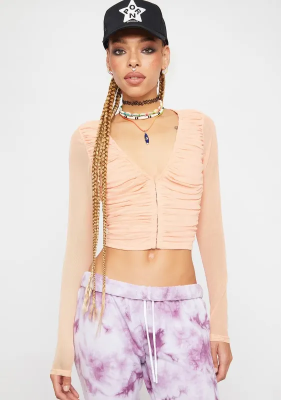 Peach Lost In The World Ruched Crop Top sold by Dolls Kill