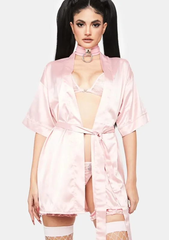 Blush Be Prepared Satin Robe sold by Dolls Kill