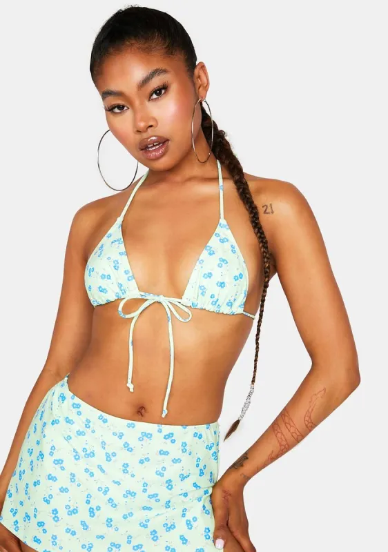 Ditsy Flower Lime Blue Pamita Bikini Top sold by Dolls Kill