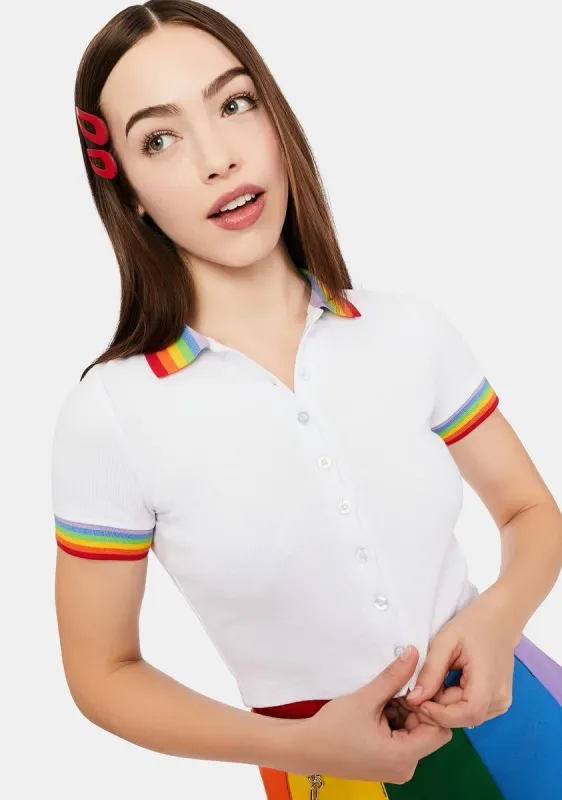 All Is Bright Rainbow Stripe Polo Tee sold by Dolls Kill