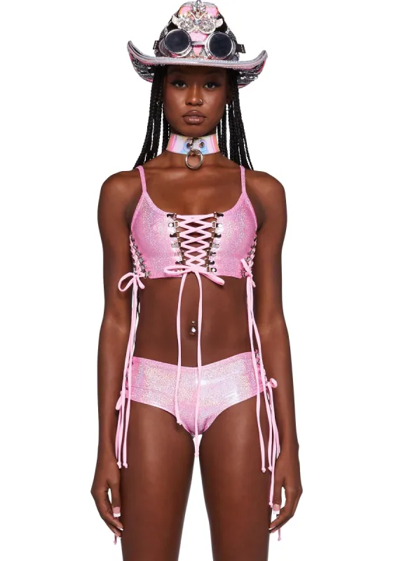 Metallic Lace-Up Crop Top sold by Dolls Kill