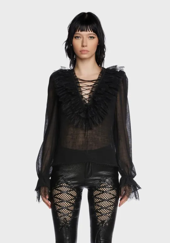 Gothic Sexy V Neck Long Sleeve Ruffle Shirt sold by Dolls Kill