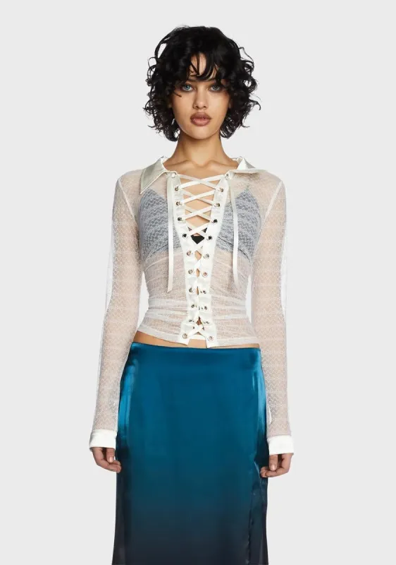 Primrose Romance Lace-Up Shirt sold by Dolls Kill