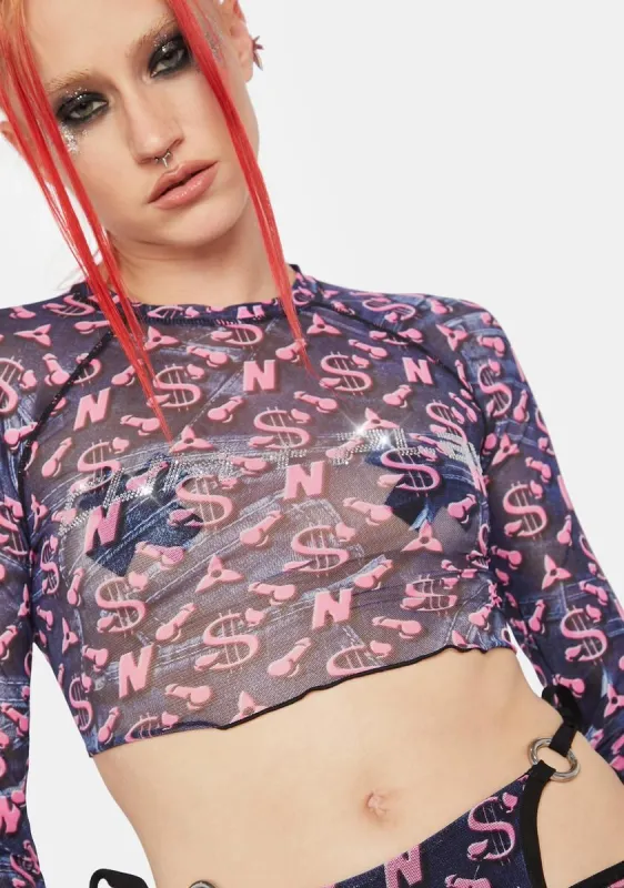Cum & Play Long Sleeve Crop Top sold by Dolls Kill