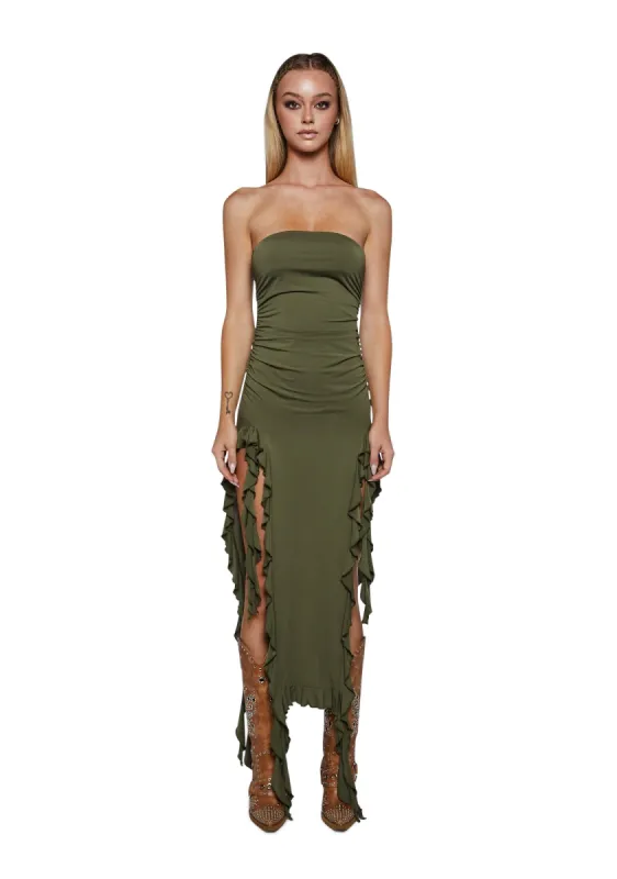 Rendezvous Strapless Dress - Olive sold by Dolls Kill