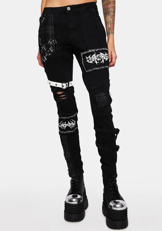 Distortion Patched Skinny Jeans sold by Dolls Kill