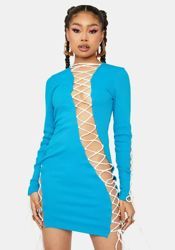 Aqua Future Groove Lace Up Bodycon Dress sold by Dolls Kill