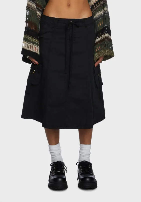 Fae Cargo Midi Skirt - Black sold by Dolls Kill