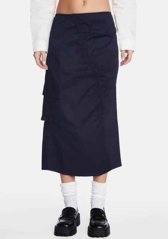 Navy Enore Midi Cargo Skirt sold by Dolls Kill