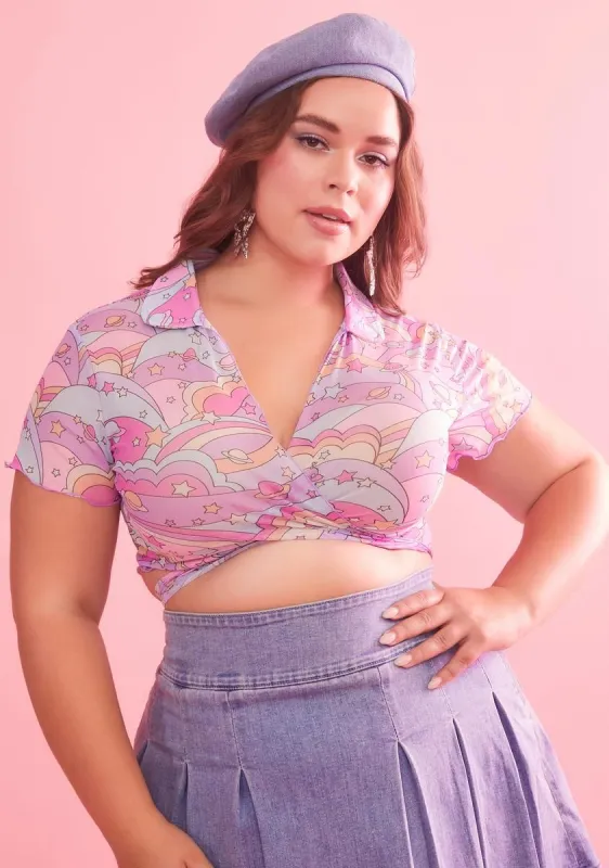 Plus Groovy Galaxy Mesh Wrap Top sold by Dolls Kill
