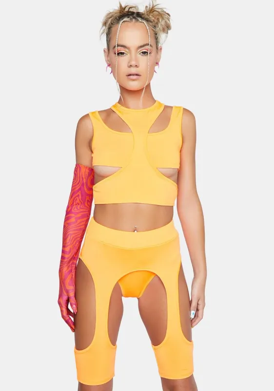 Tangerine Experimenting Cut Out Shorts Set sold by Dolls Kill