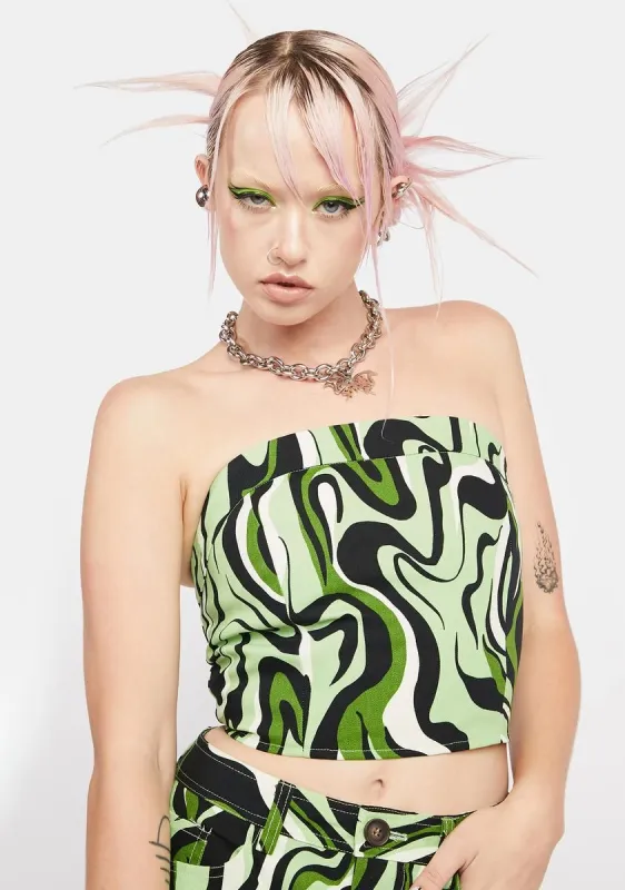 Green Swirl Print Bandeau sold by Dolls Kill