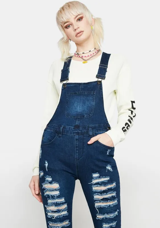 Navy Rough Day Denim Overalls sold by Dolls Kill