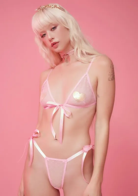 Diva Comet Crossing Mesh Swiss Dot Lingerie Set sold by Dolls Kill