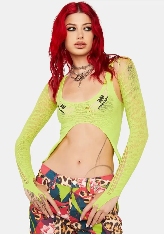 Neon Green Aerin Top & Shrug Set sold by Dolls Kill