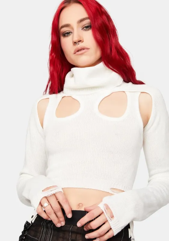 Distortion Off White Knit Cutout Turtleneck Top sold by Dolls Kill
