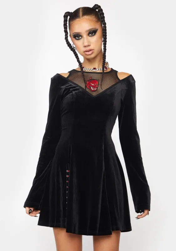 Satin Embroidered Mini Dress sold by Dolls Kill
