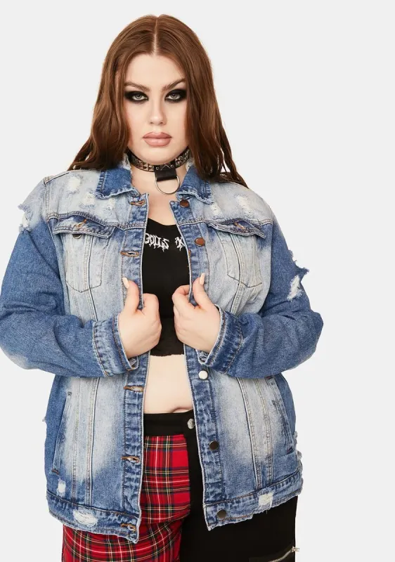 Plus Talk To Me Stud Denim Jacket sold by Dolls Kill