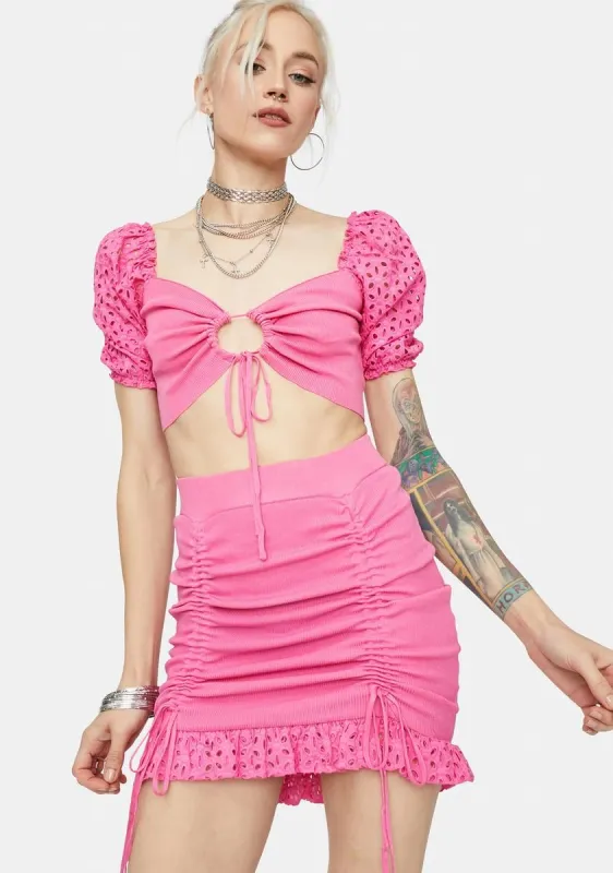 Sweet Be My Baby Puff Sleeve Eyelet Skirt Set sold by Dolls Kill