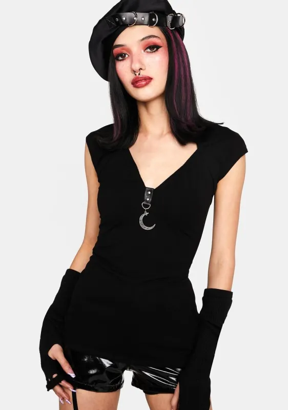 Evil Luna Cap Sleeve Top sold by Dolls Kill