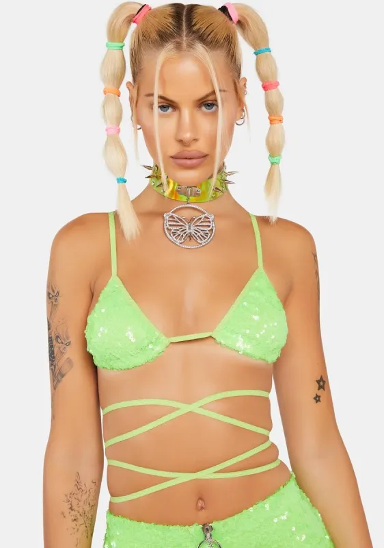 Lime Infinity Dream Sequin Bra Top sold by Dolls Kill