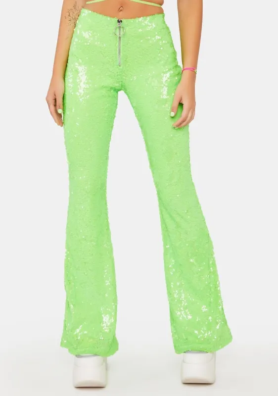 Lime Infinity Dream Sequin Flares sold by Dolls Kill