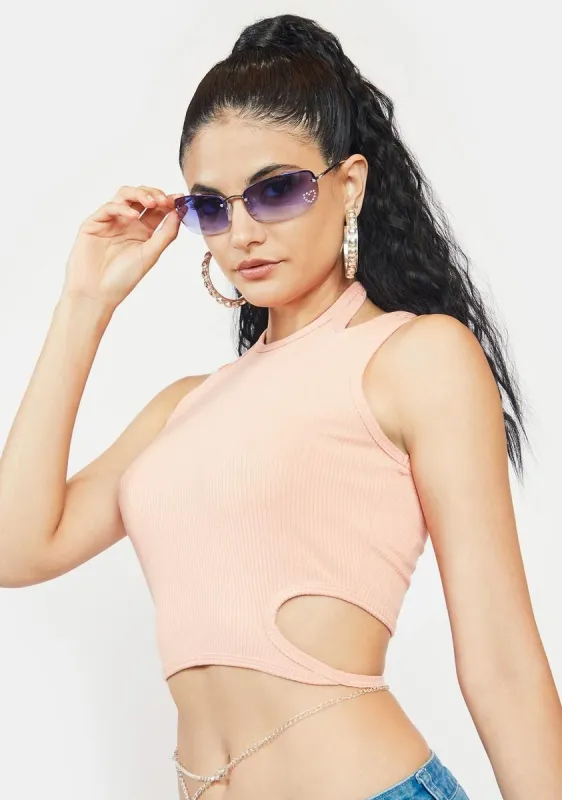 Peach Only Eyes For U Crop Top sold by Dolls Kill