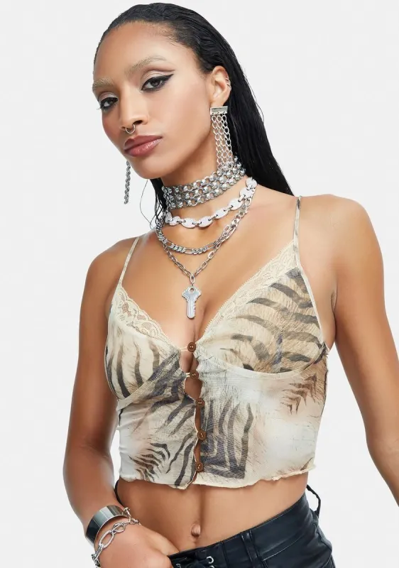Tiger Brown Mesh Yena Crop Top sold by Dolls Kill