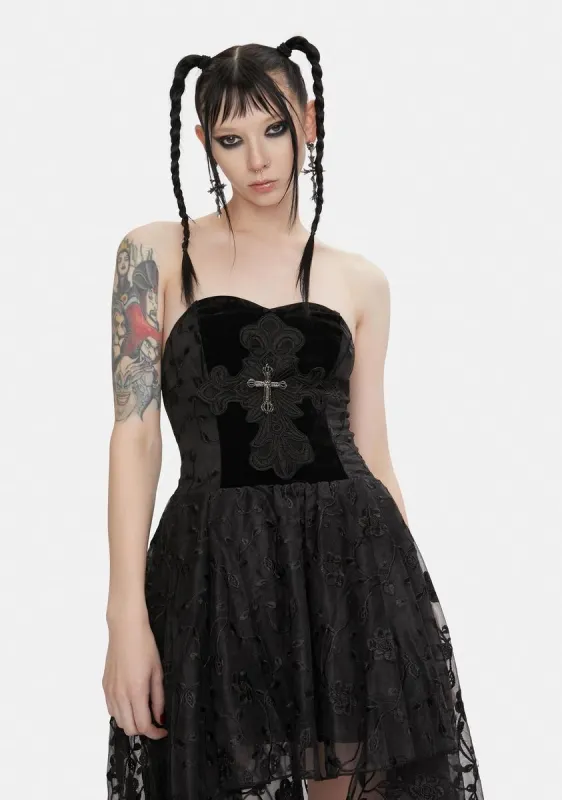 Hi-Lo Dress With Cross Detail made by Dolls Kill
