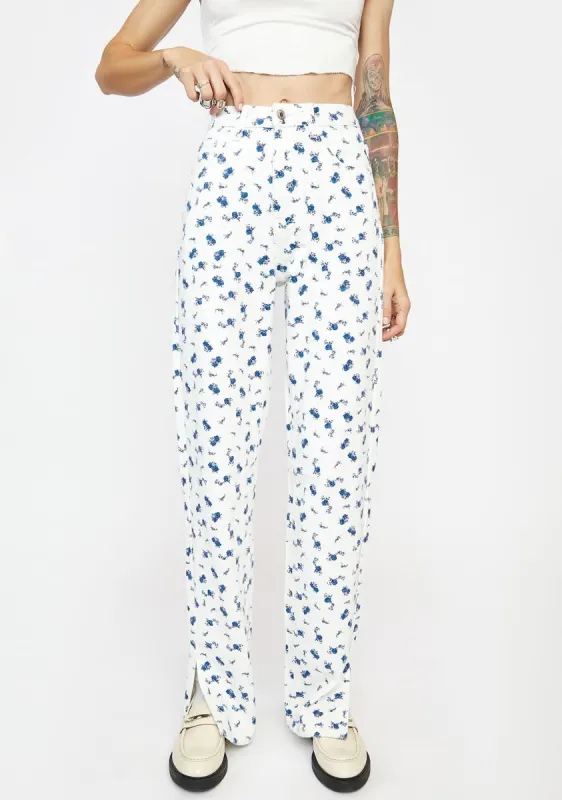 Floral Straight Leg Long Denim Jeans sold by Dolls Kill