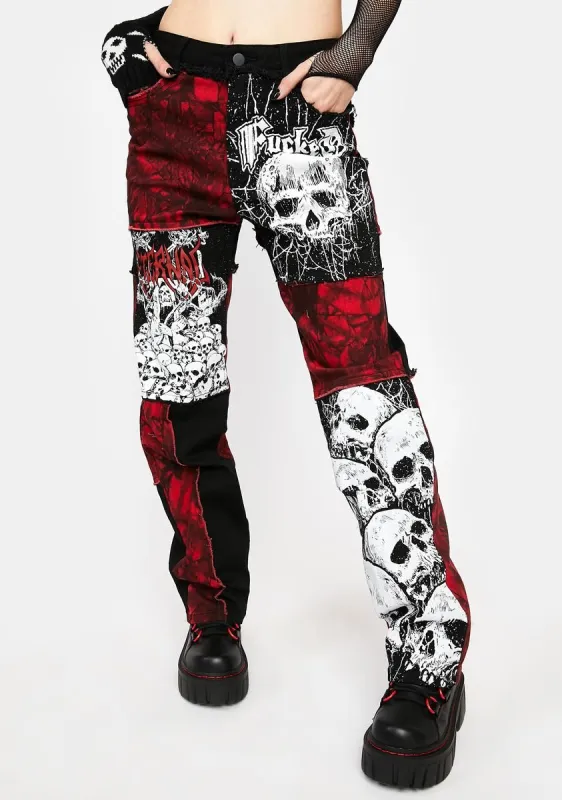 Hellfire Fury Printed Jeans sold by Dolls Kill