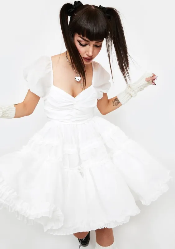 Dream Lace Flower Ruffle Mini Dress sold by Dolls Kill