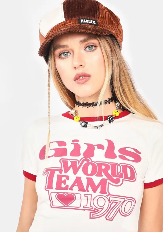 Ivory Bind Red Adrenaline Girls World Team Ringer Tee sold by Dolls Kill