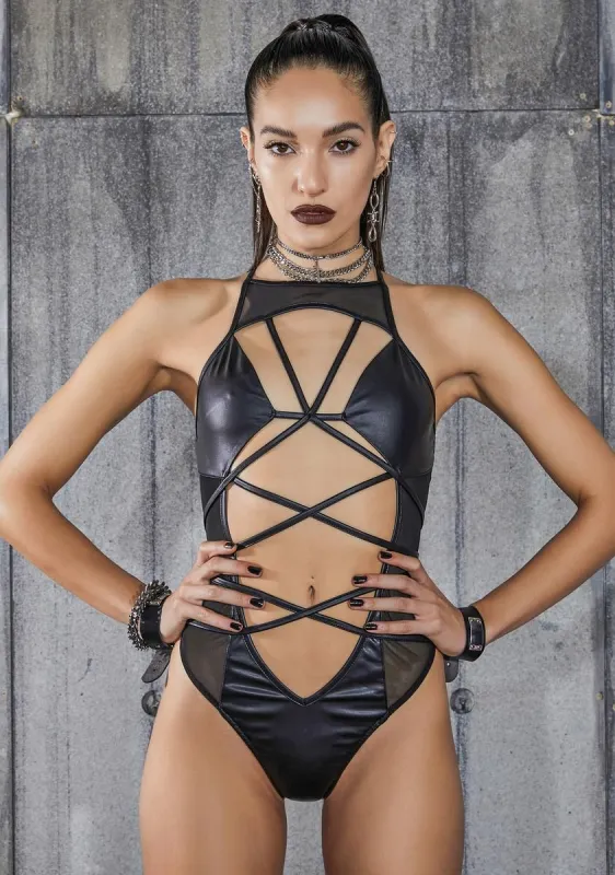 Snare Strappy Mesh Wrap Tie Bodysuit sold by Dolls Kill