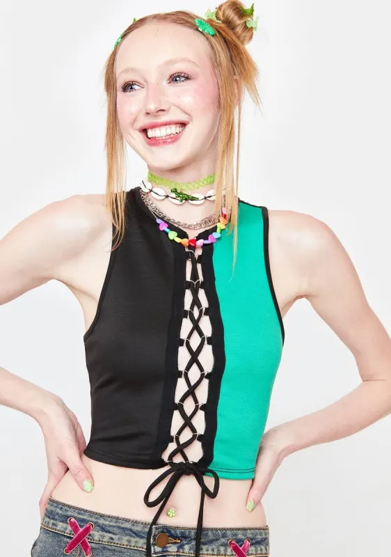 Think I'm Cool Lace Up Crop Top sold by Dolls Kill