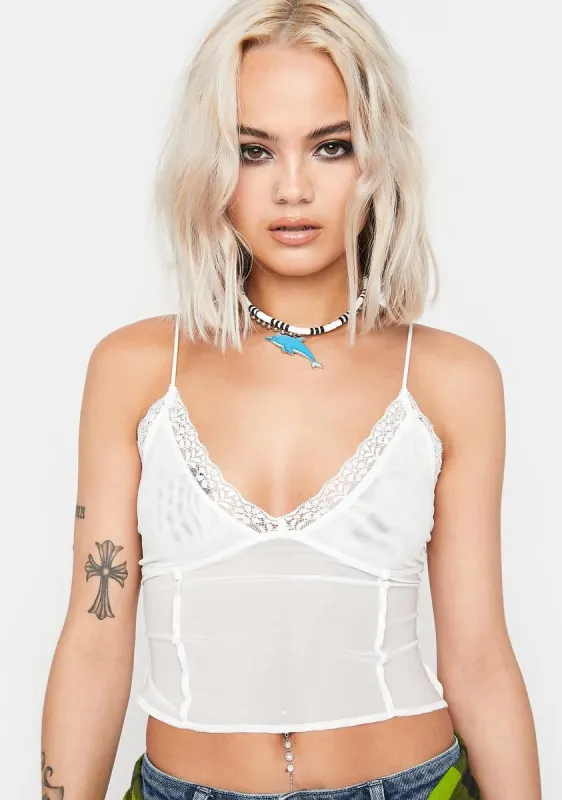Off White Cropped Mesh Cami sold by Dolls Kill