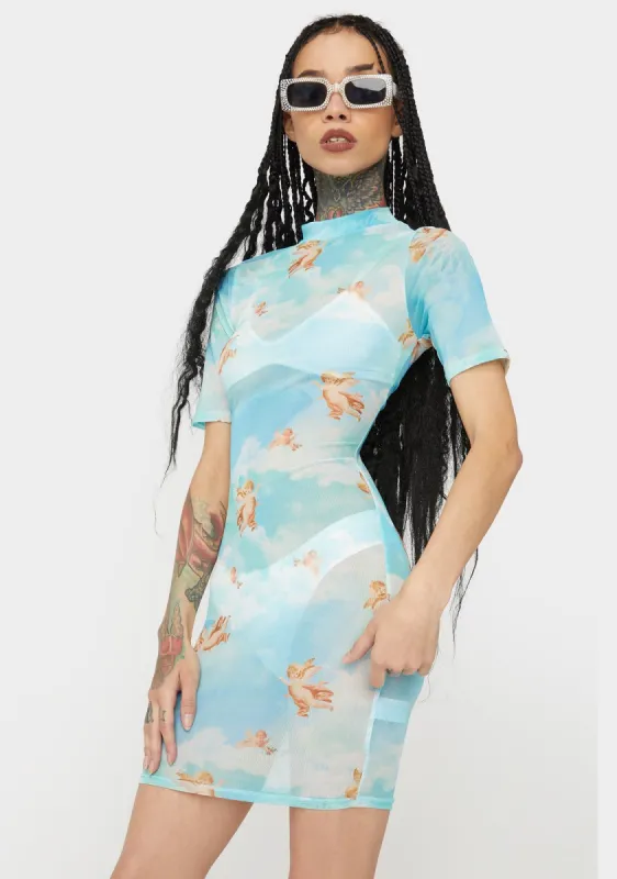 Sky Earn My Wings Mesh Dress sold by Dolls Kill
