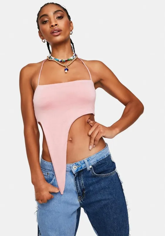 Rose No Competition Asymmetrical Halter Top sold by Dolls Kill