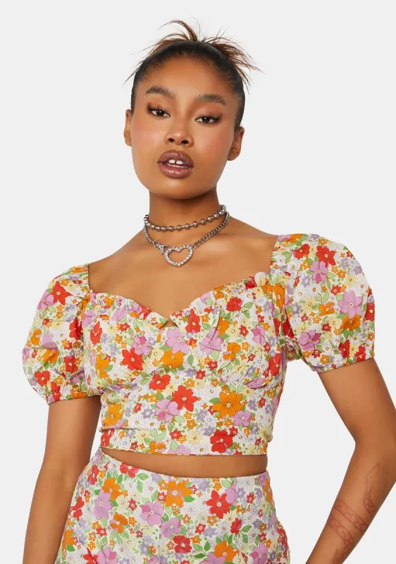 Kitsch Retro Floral Crop Top sold by Dolls Kill