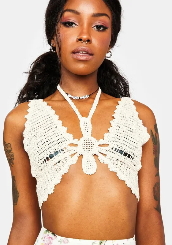 Butterfly Babe Crochet Halter Top sold by Dolls Kill