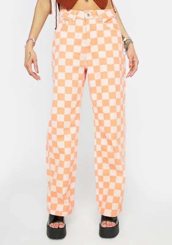 Orange Rook Checkered Jeans sold by Dolls Kill