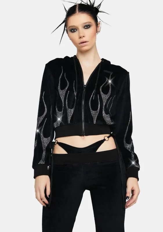Black Flame Velour Track Jacket sold by Dolls Kill