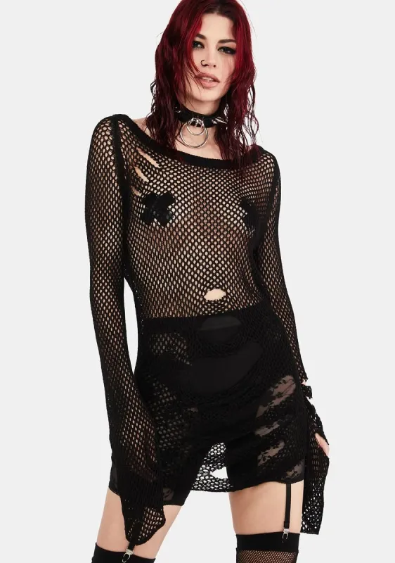 Slashed Oversize Mesh Sweater sold by Dolls Kill