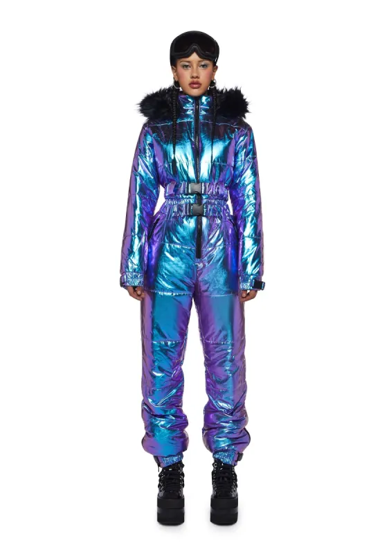 Aurora Beam Holographic Snowsuit - Blue sold by Dolls Kill