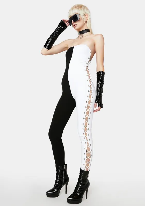 Run The Show Lace-Up Jumpsuit sold by Dolls Kill