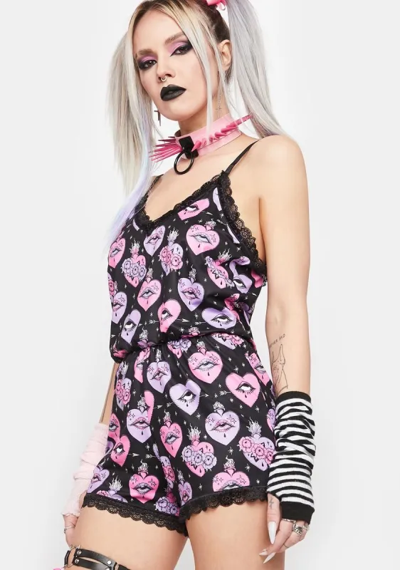 Sacred Heart Eyes Lace Romper sold by Dolls Kill
