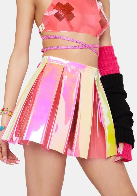 Pink Lemonade Pleated Vinyl Skirt sold by Dolls Kill