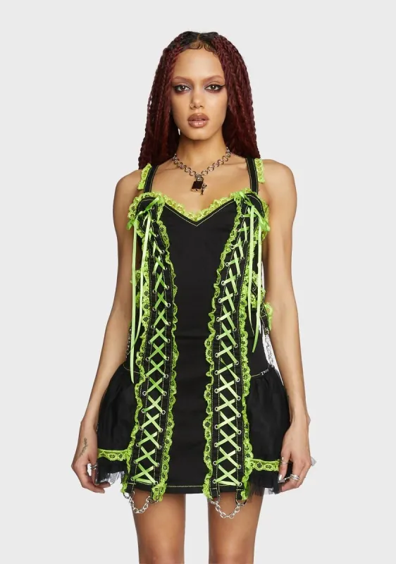 Lime Lace Mini Dress sold by Dolls Kill