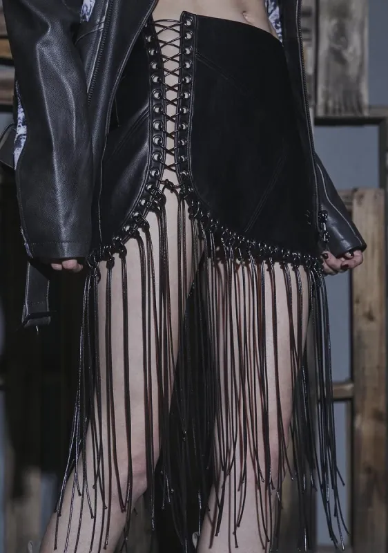 Flanger Fringe Vegan Leather Skirt sold by Dolls Kill