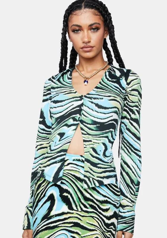 Warped Zebra Blue Ruth Top sold by Dolls Kill